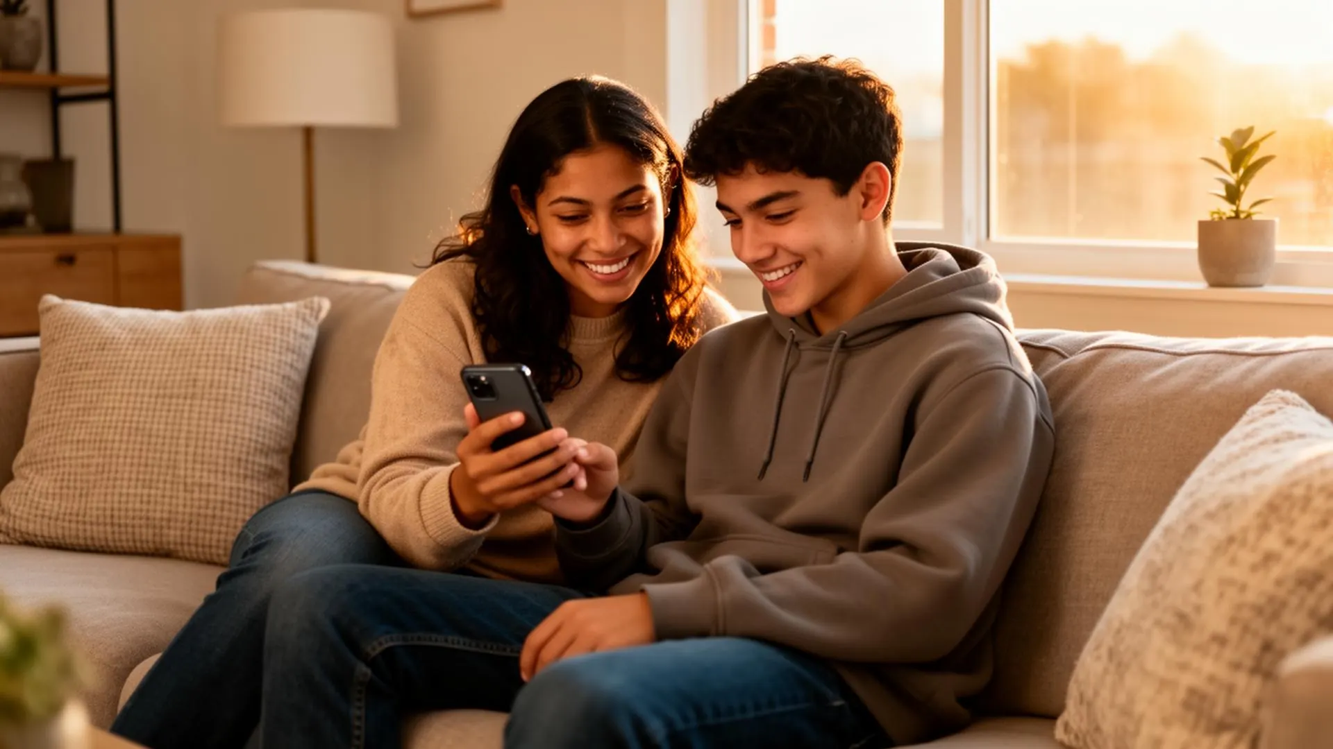 Mother and teenage son reviewing a savings goal together in the Qoin Wealth app